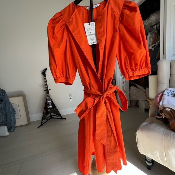 Zara Dresses & Skirts - Zara Bright Orange Button-Up Dress
